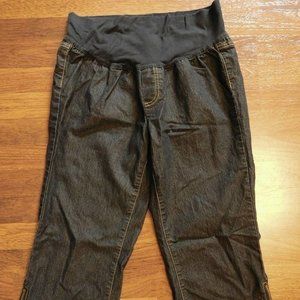 Bisou Bisou Maternity Dark Denim Zipper Cuff Jean Capri Sz. L
